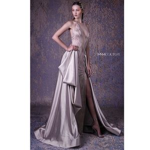 MNM Couture G1030 Embellished Deep V-Neck Dress